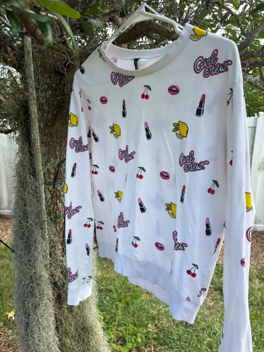 H&M White Sweatshirt with Pink & Red Graphic Accents
